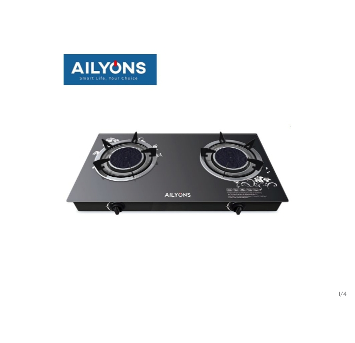AILYONS GS005A-1 2 Burner Glass Top Gas Cooker & Infrared Double Burner (1YR WRTY)