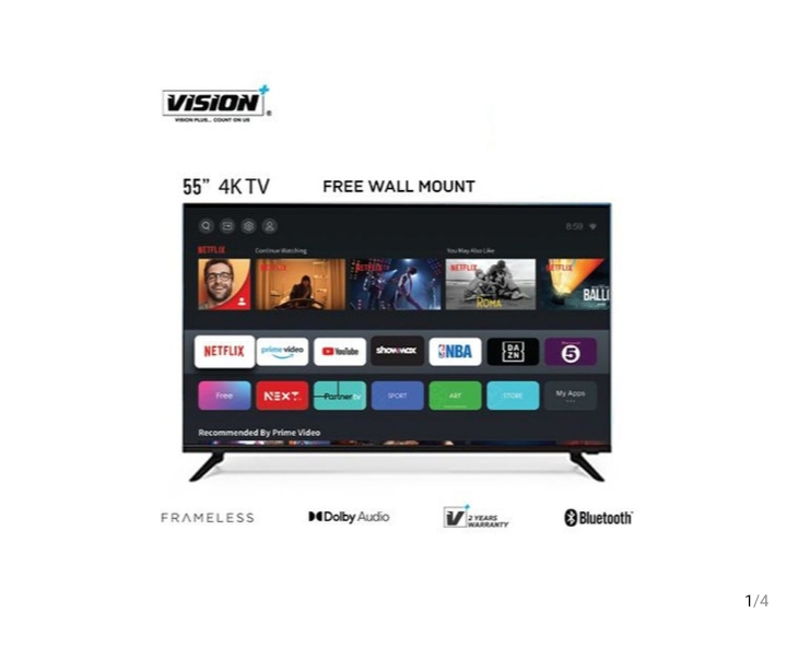 Vision plus VP8855KV-55" 4K Frameless V+OS Smart Tv (2yrs WRTY)