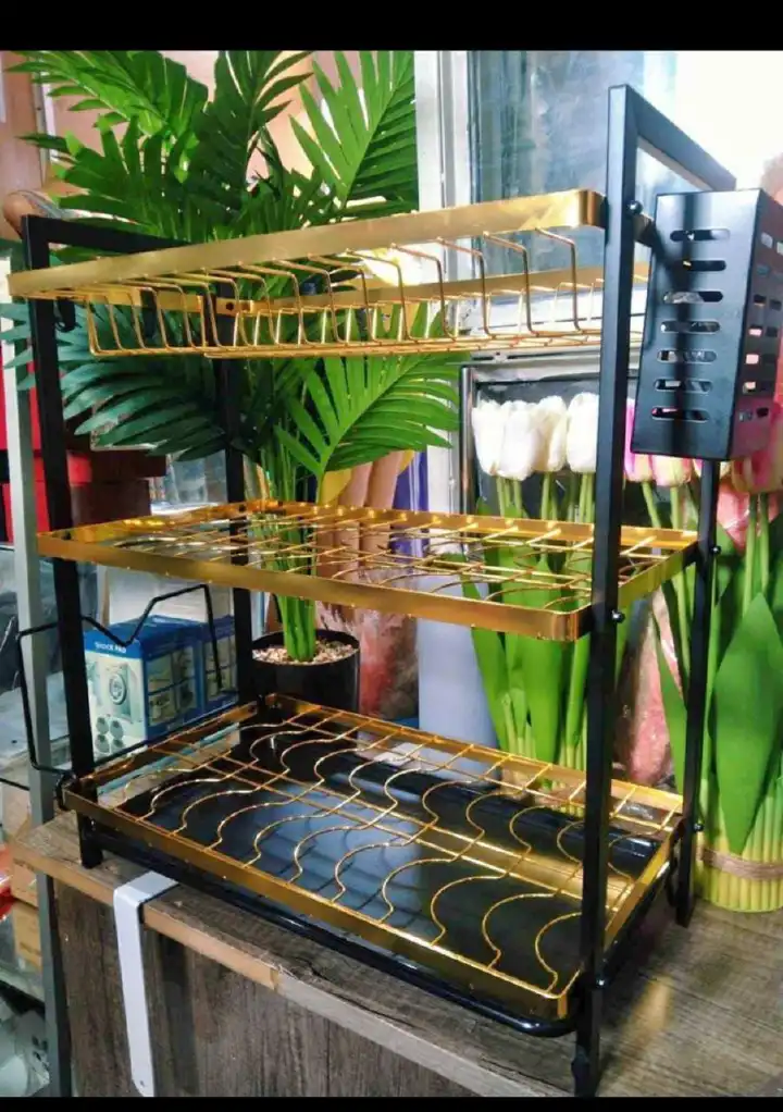 3 Tier Metallic Dishrack And Kitchen Organizer