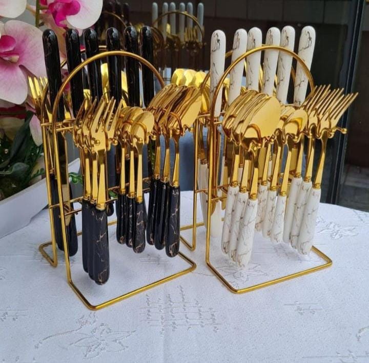 Main image of Marble  cutlery set white  black Available