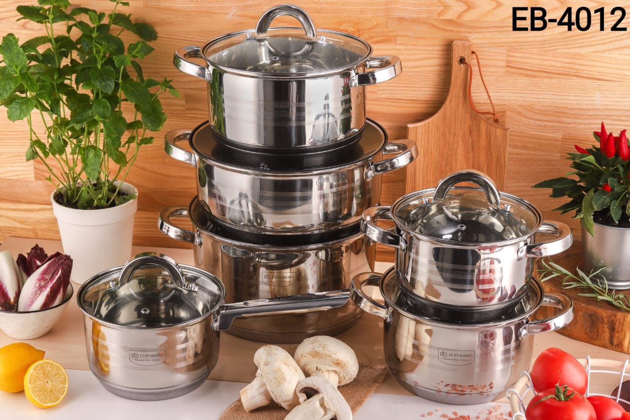 EB-4012 12pcs  stainless cookware with One Nonstick sufuria.