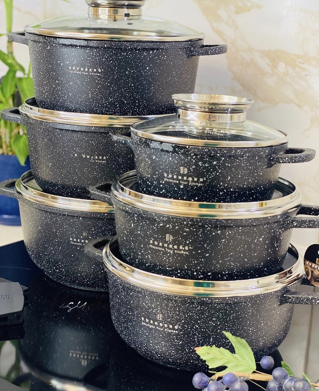 EB_3990  10PCS EDENBERG GRANITE COOKWARE SET