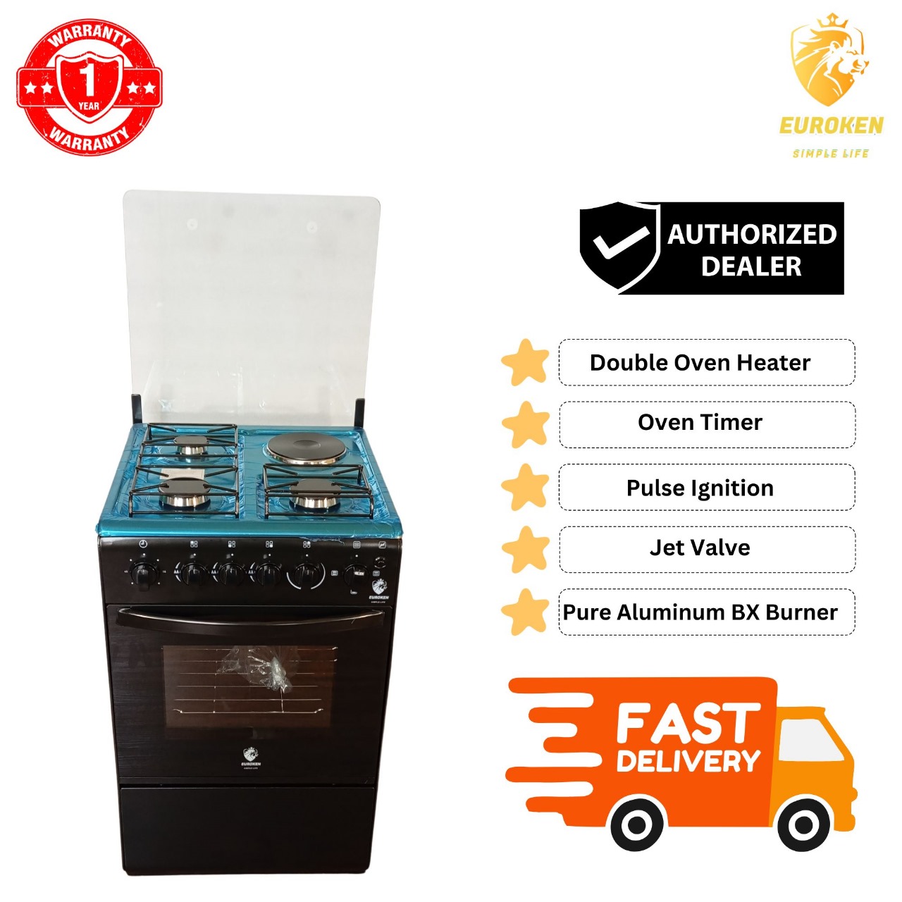 50×55 Euroken 3+1 standing cooker with electric oven cooker