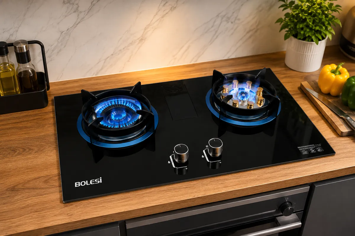 Bolesi 2-Burner Built-In Gas Hob with Sensor & Wok Burner – Tempered Glass - Image 2