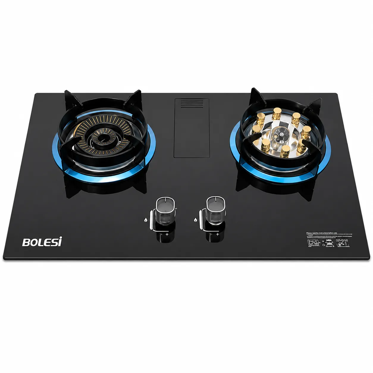 Bolesi 2-Burner Built-In Gas Hob with Sensor & Wok Burner – Tempered Glass