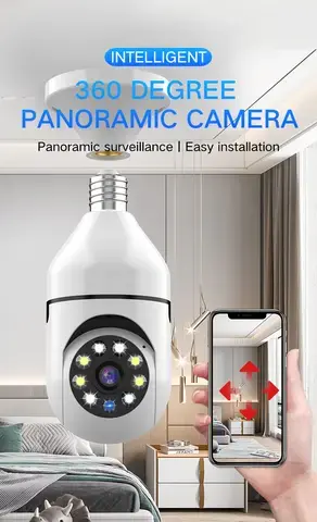 1080P CCTV WIFI CAMERA 360° PANORAMIC BULB CCTV WiFi IP PTZ PAN & TILT ROTATING CAMERA Light Bulb 1080P Security Wireless Camera Wifi Smart for home surveillance Screw into the E27 light bulb socket