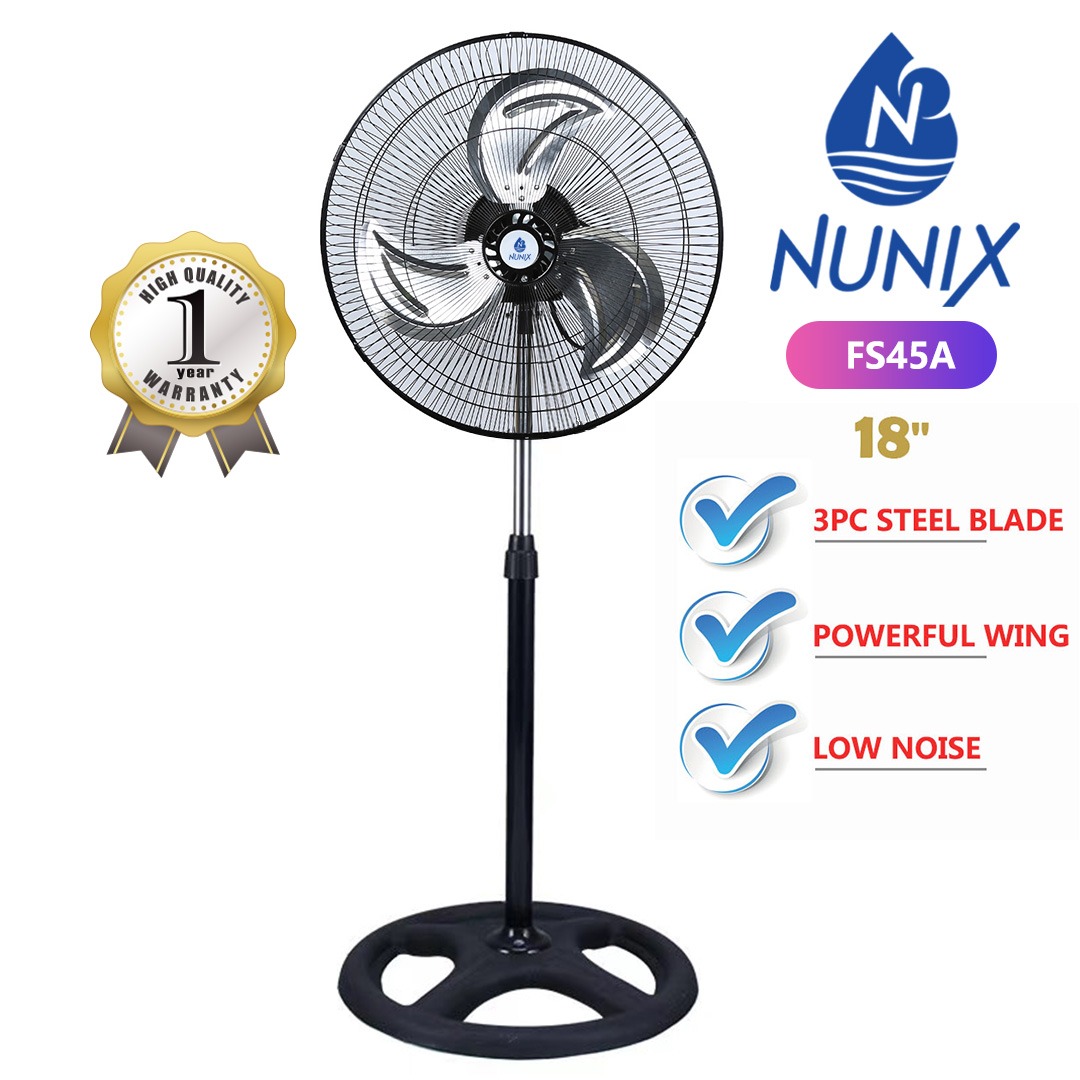 Nunix Top Quality Free Standing Fan With Steel Blade 18 inch