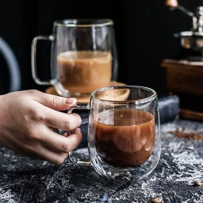 350ml Double Wall Glass Coffee Mug Tea Cup