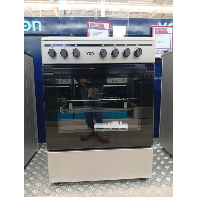 VON VCF664061FSX Freestanding Cooker – 4 Gas Burners + Electric Oven, Cast Iron Pan Support, Flame Failure Device
