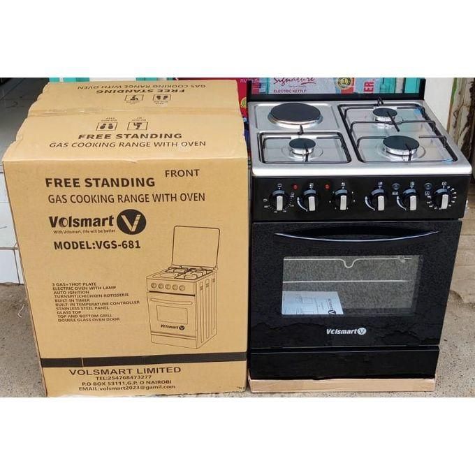 VOLSMART 60*60, 3 Gas Jet Pool Burners + 1 Rapid Hotplate, Standing Cooker with Electric Oven