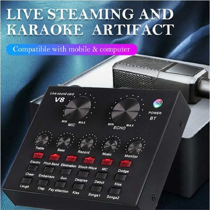 Professional V8 Sound Card USB External Sound Card On-site Karaoke Sound Card