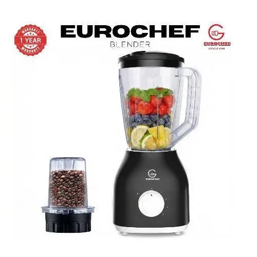 Eurochef 1.5L, 2 In 1 Quality Blender plus Grinder - Black (1 YR WRTY)