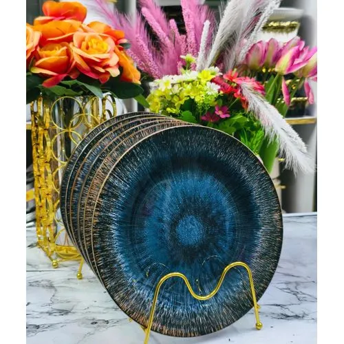 Dinner Plate - 10.5 inch Cat Eye Blue Reactive Glaze Ceramic Stoneware - Image 2