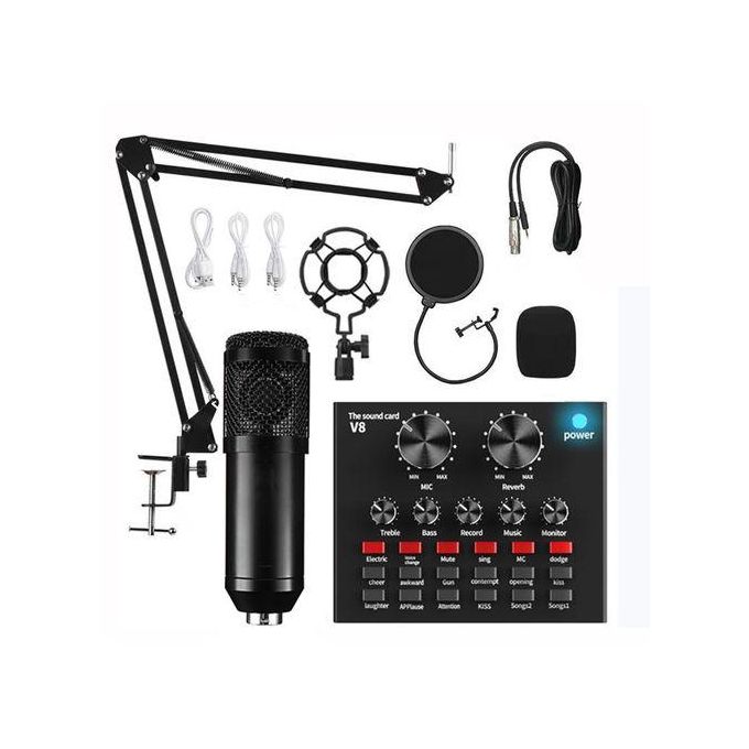 Microphone With V8 Sound Card BM800 Kit, Condenser Stand Complete