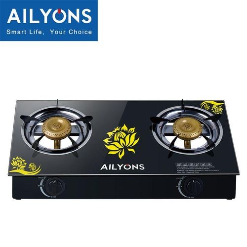 AILYONS GS014-5, 2 Burner Glass Top Gas Cooker Double Burner, Super Saving Gas Cooker