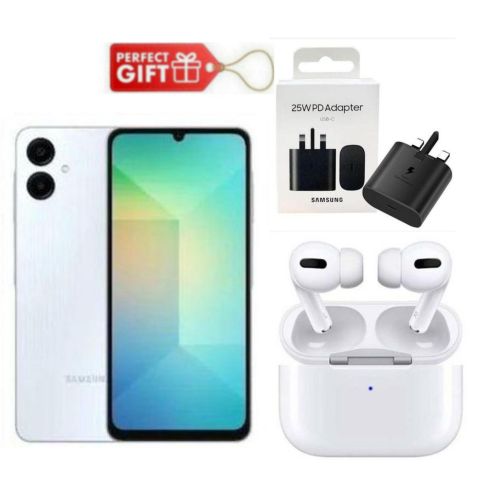 Samsung Galaxy A06 6.7" Display, 128GB ROM + 4GB RAM (Dual Sim)50MP Camera,4G Nertwork, 5000mAh - lightblue + Travel adapter & earpods