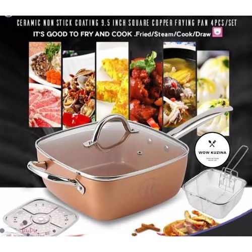 9 inch 4pcs Copper Square Non Stick Casserole Pan With Glass Lid