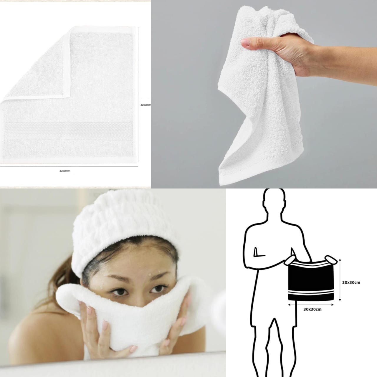 12 pc combo white face towels(33cm by 33 cm) one set