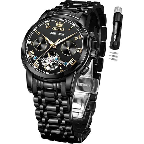 OLEVS Automatic Watch for Men Self Winding Mechanical Luxury Business Stainless Steel Multi Calendar Waterproof Luminous Wrist