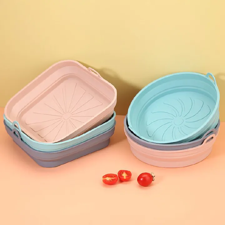 Air Fryer Silicone Basket Pot Square Foldable Airfryer Oven Baking Tray
