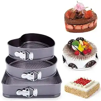 HIGH QUALITY NON-STICK 3PCS CAKE MOULD/BAKING TINS CAKE PAN SET FOR BAKING, NON-STICK SPRING FORM PANS ROUND CAKE PANS, CHEESECAKE PAN, LEAK-PROOF CAKE PANS WITH REMOVABLE BOTTOM HEART, ROUNF & SQUARE