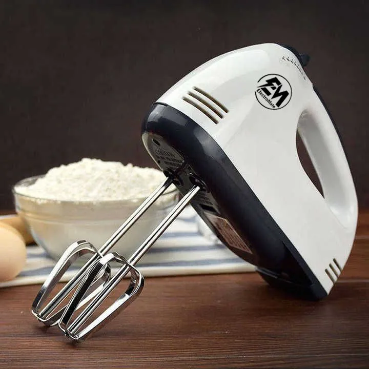 EM Hand Mixer Whisk Egg Beater Food Stirrer Grinder Blender Kitchenware Kitchen Tools Utensils Cooking Machine Cookware White ElectroMate