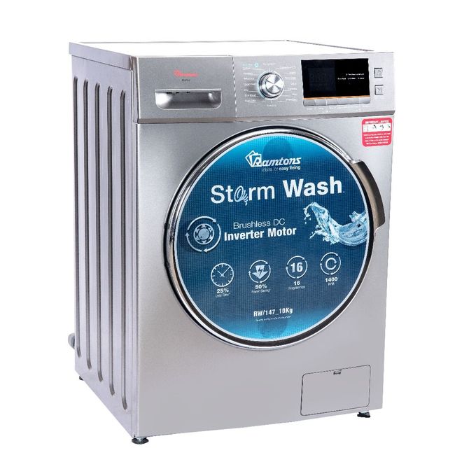 Ramtons RW|147-Front Load 10Kg Washing machine 1400 RPM- light Silver