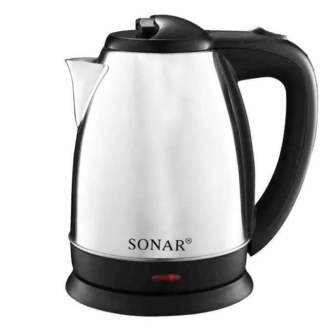 Sonar Stainless Steel 1.8Ltr Electric Kettle,1.5m Power Cord,1500W Fast Boil - Silver & Black