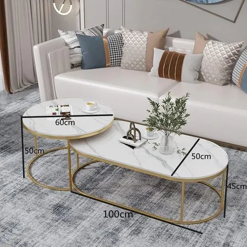 2 in 1 Marble nesting coffee table (glass effect) white - Image 3