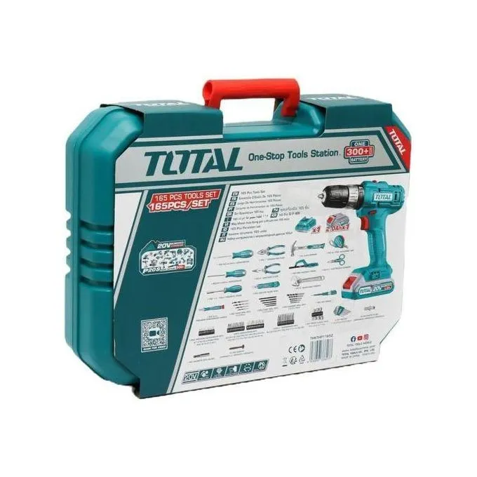 TOTAL Heavy duty Household Tool Set with 20V Cordless Drill Driver, 165Pcs Hand Tool Kit for Men, Power Drill Set with Plastic Toolbox, Ideal for Office, Garden, DIY Project - Image 3