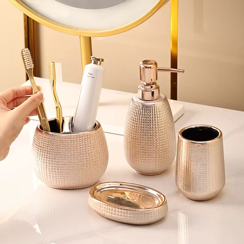 4 piece rose gold ceramic toiletry set - Image 4
