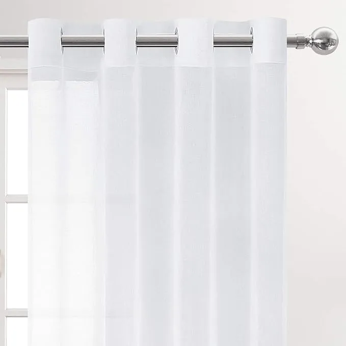 White Sheer Curtains for Living Room Bedroom - Faux Linen Look Voile Drapes Grommet Top Window Curtain Panel each 1.5 m. (3m wide) by 3m(length), Set of 2 Panels - Image 4
