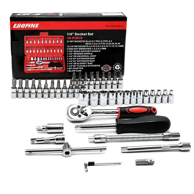 46Pcs Socket Wrench Set - Auto Repair Tool Kit Red