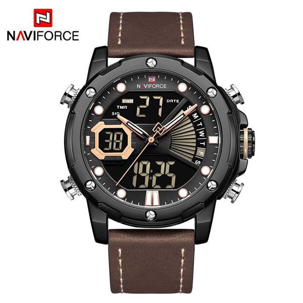 Naviforce New Watch Digital Top Luxury Man Leather Quartz Business Clock 9153L