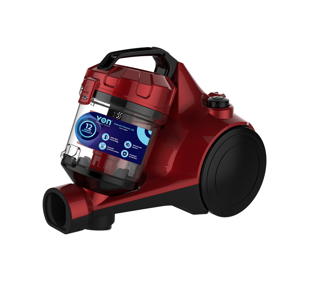 Von VAVC-16DMR Dry Bagless Vacuum Cleaner, 1.6L - Red