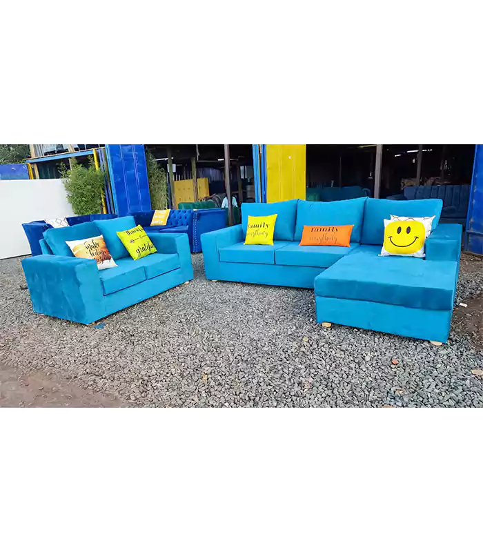 Blue L shaped sofa + 2 seater