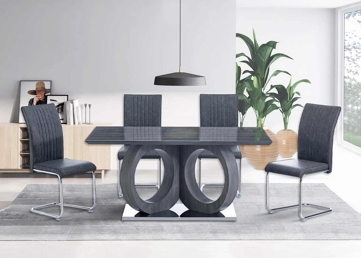 GREY 6 SEATER DINING SET (DG 9893)