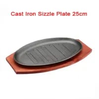 Cast iron hot sizzling plate on wooden tray - Image 3