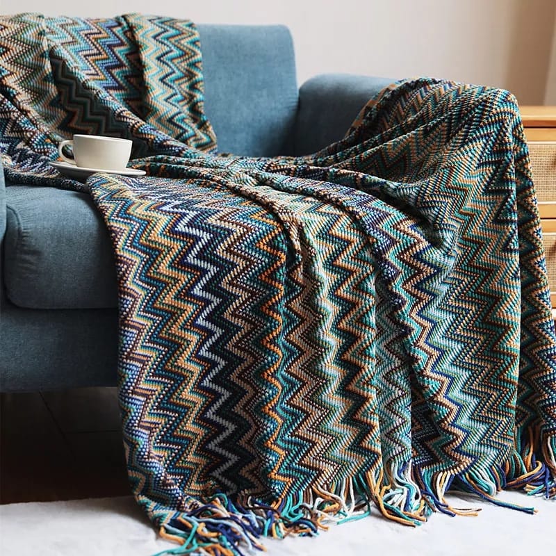 Bohemian soft knit Blanket with Tassel - Image 3