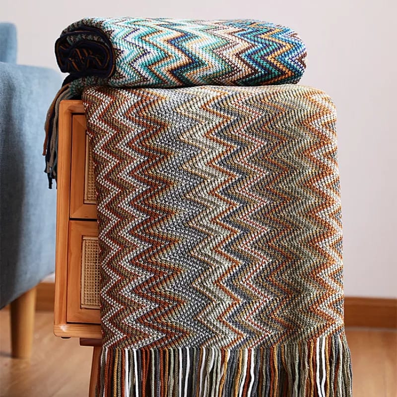 Bohemian soft knit Blanket with Tassel - Image 2