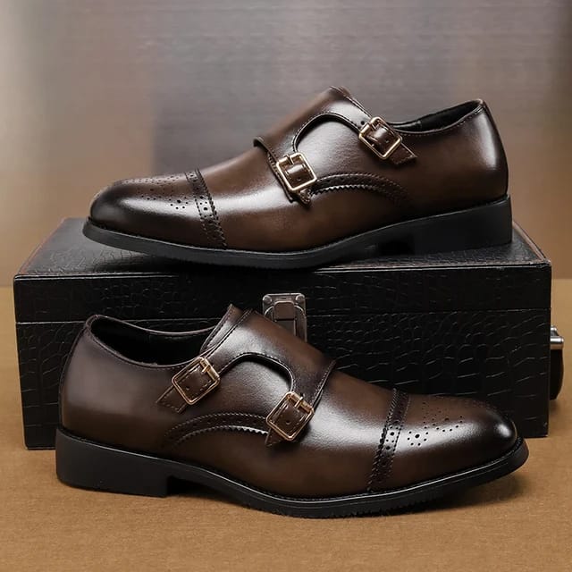 Double monk men official Brown shoes