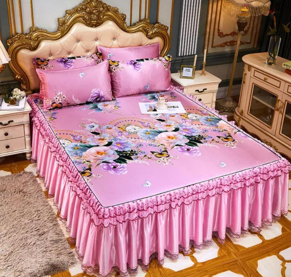 Imported Cotton Bedskirts red - Image 4