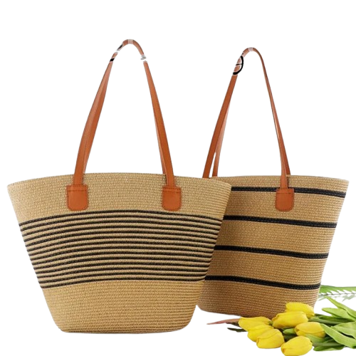 Papyrus Straw Woven Beach Bag 2