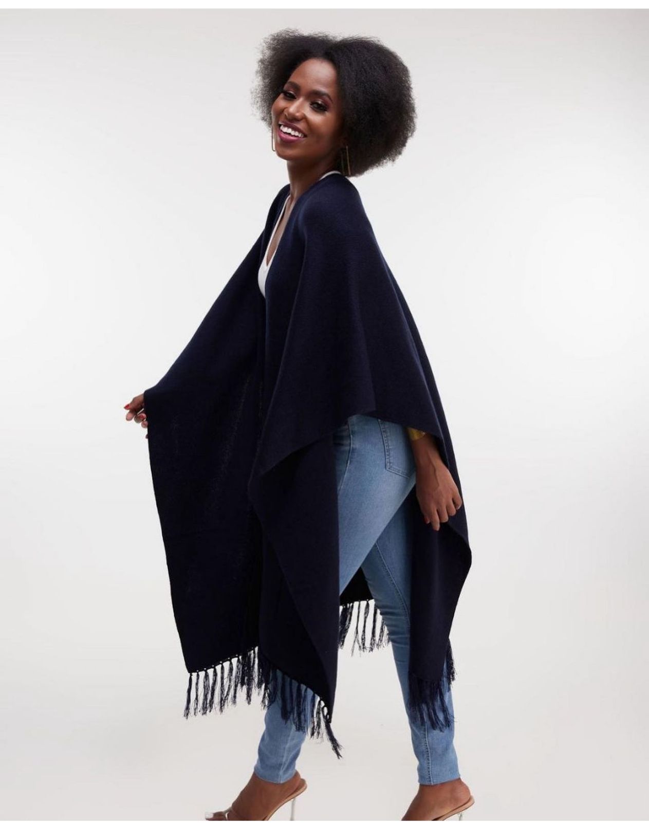 Vivo Double layered poncho With Fringes - Image 2