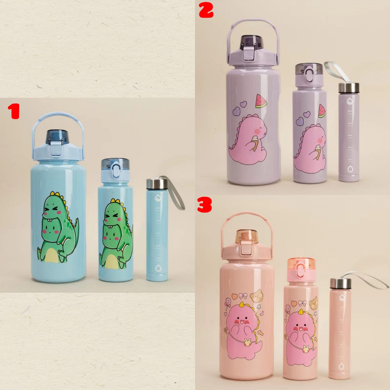 3in1 Cartoon Themed Water Bottle Set