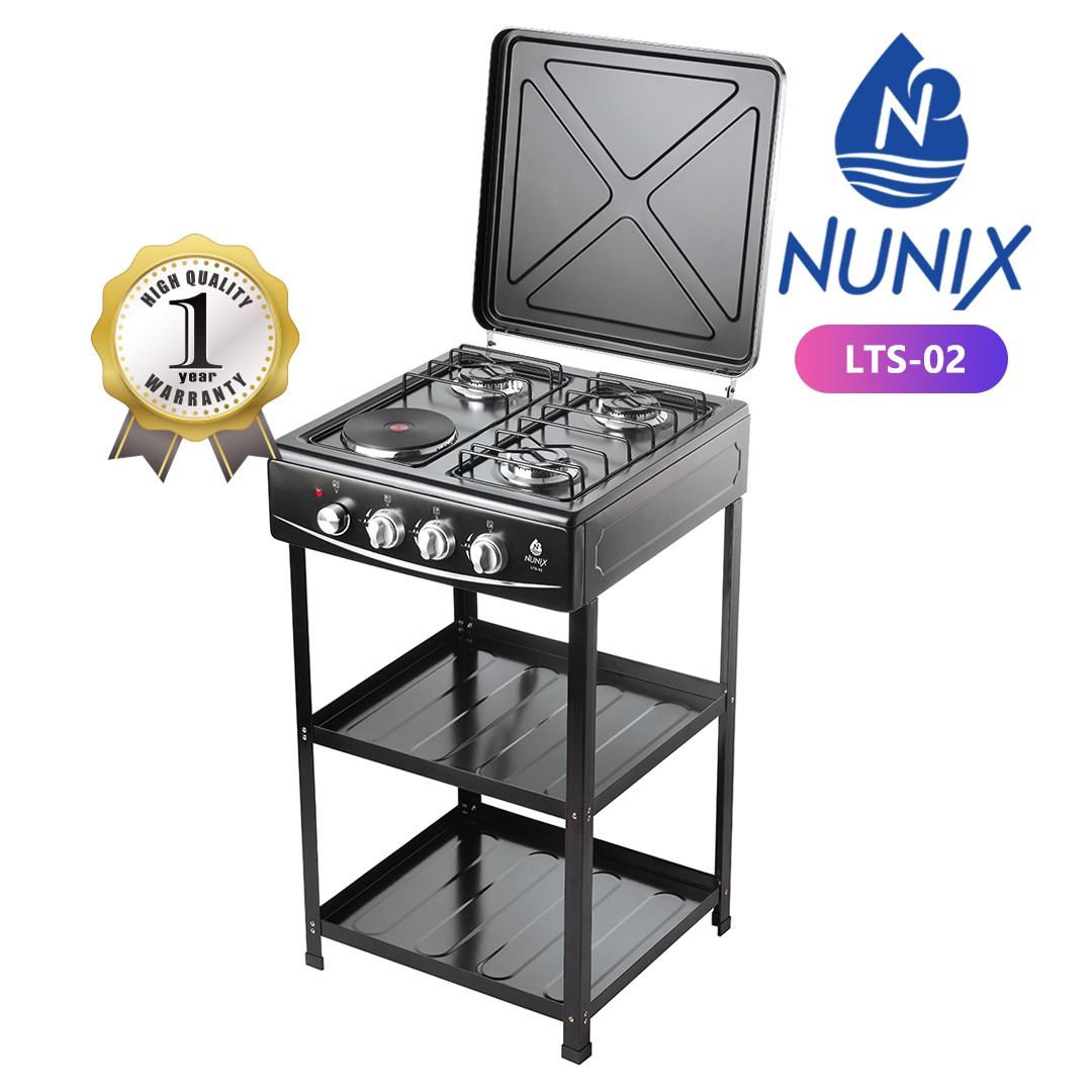 Nunix 3 Gas + 1 Electric Plate Standing Cooker with Shelves - Image 2
