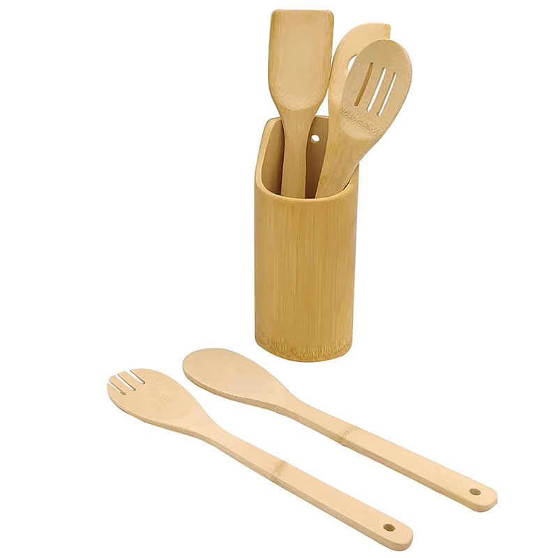 4pc bamboo cooking spoons + holder ~mwiko set - Image 4