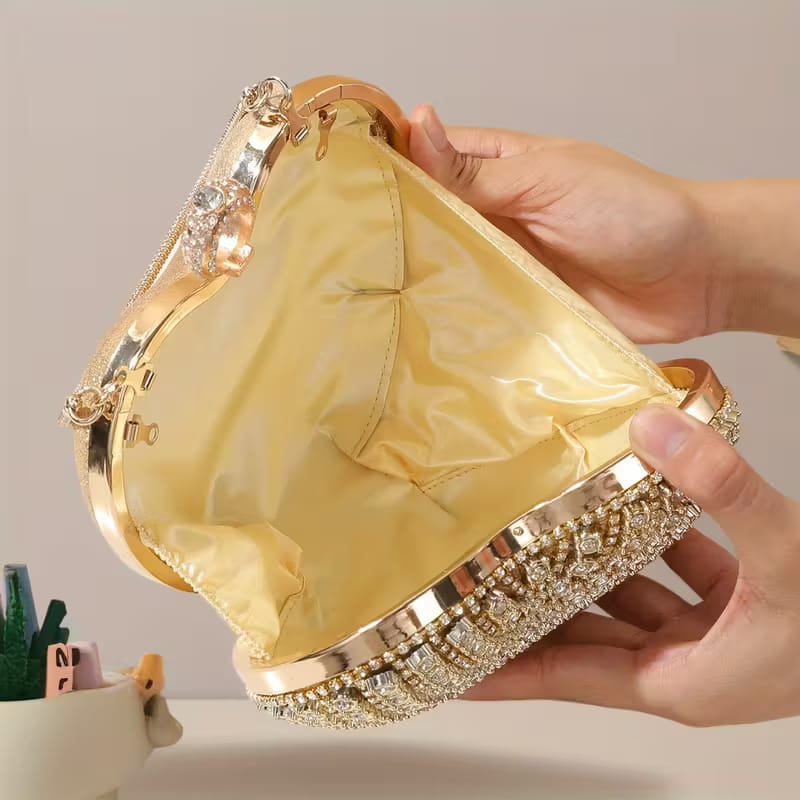 Heart-shaped Evening Clutch bag with Rhinestones and Tassel Details - Image 4
