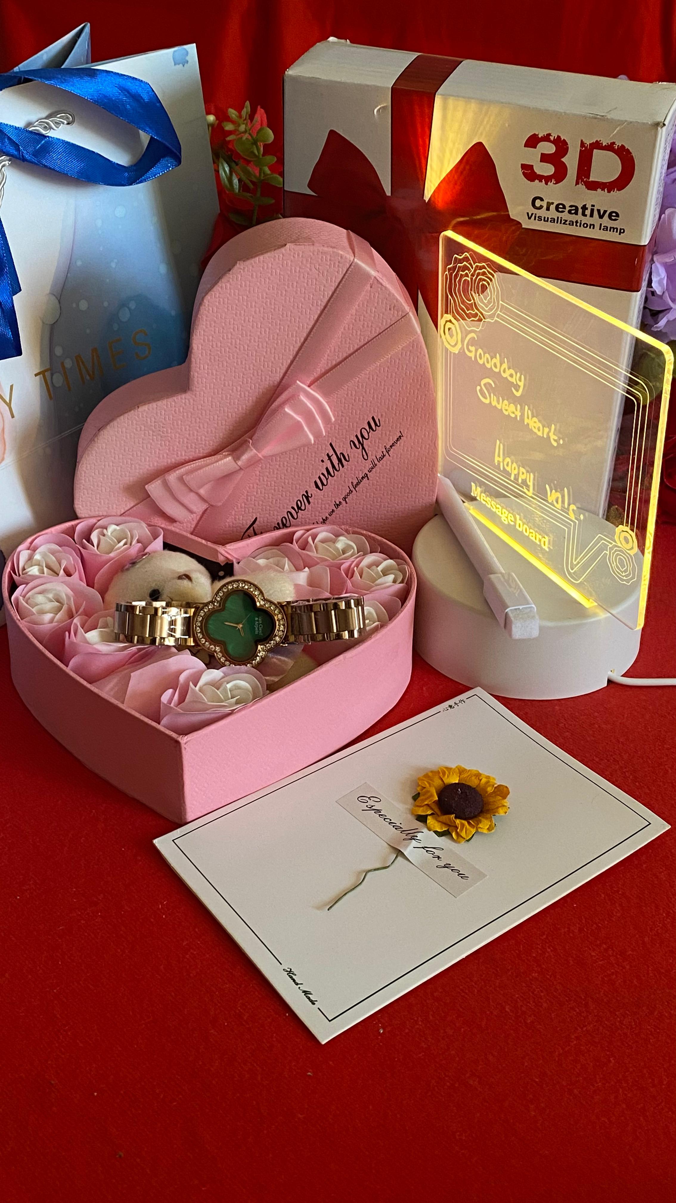 🌹HOT LADIES GIFT SET 🌹  💐Watch 💐Love box 💐Led board(can write and erase as desired) 💐Preserved roses  💐Dried flower card 💐Bear/Doll 💐Gift bag - Image 2