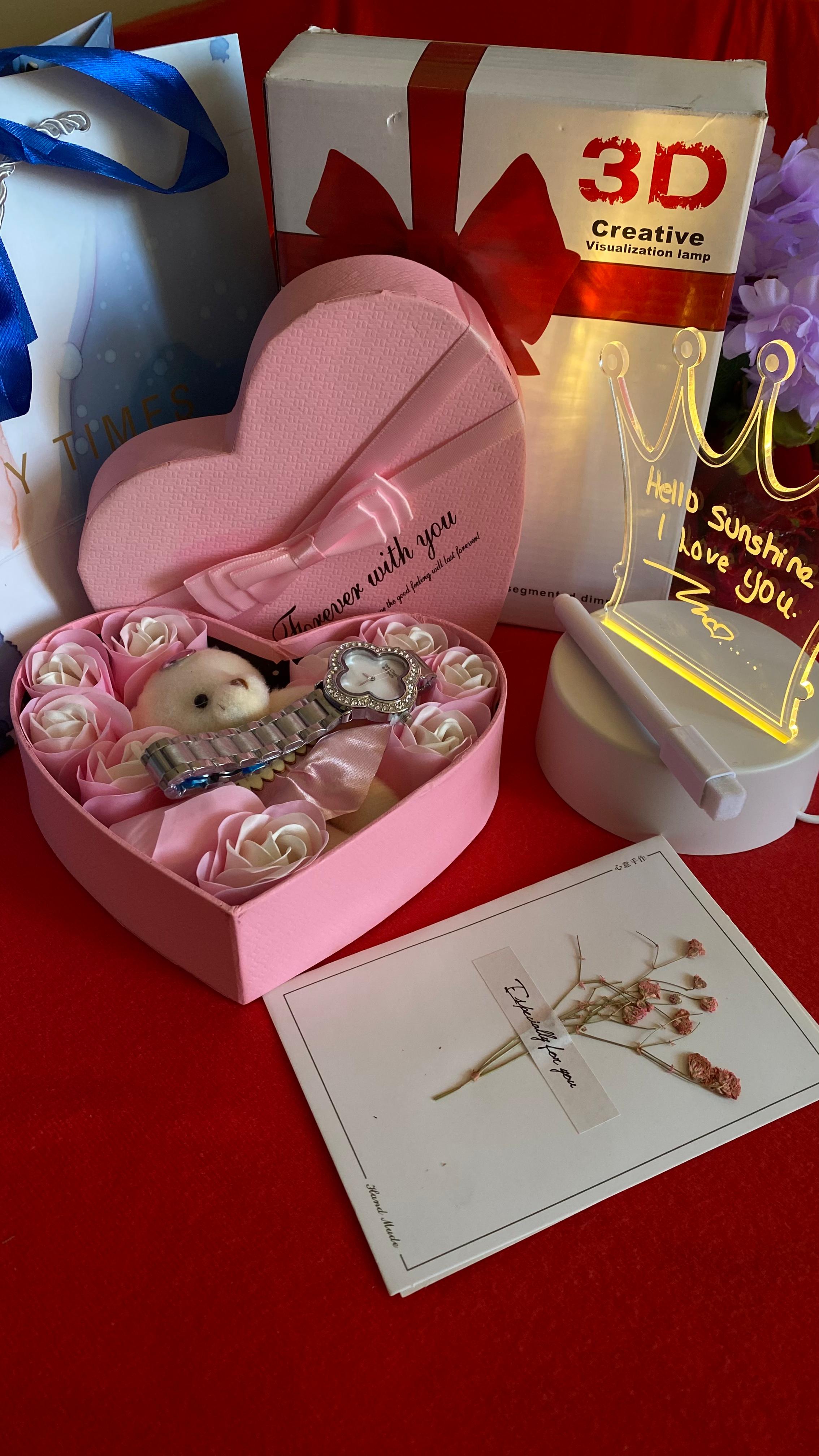 🌹HOT LADIES GIFT SET 🌹  💐Watch 💐Love box 💐Led board(can write and erase as desired) 💐Preserved roses  💐Dried flower card 💐Bear/Doll 💐Gift bag - Image 4